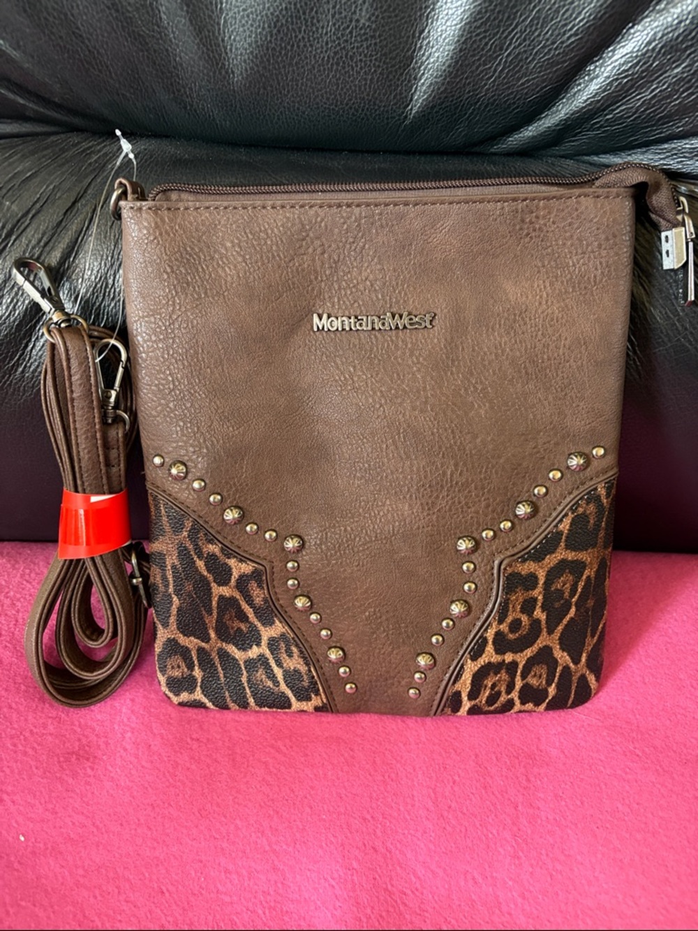 Montana West Brown Leopard Accent Crossbody Purse